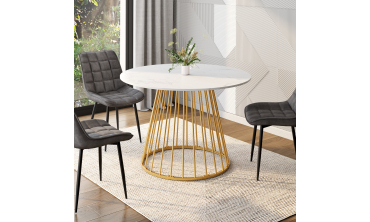 Table à manger ronde Adelle Ø110cm effet marbre et doré