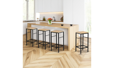 Tabourets de bar Memphis bois pieds métal - lot de 4