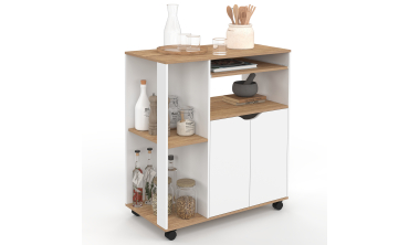 Desserte de cuisine sur roulettes avec rangements blanche