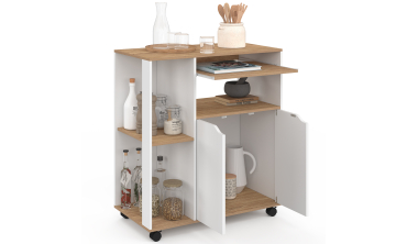 Desserte de cuisine sur roulettes avec rangements blanche