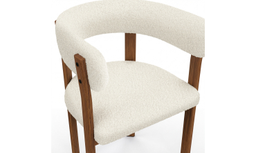 Chaises Ilona avec accoudoirs bouclette crème pieds effet noyer - lot de 4