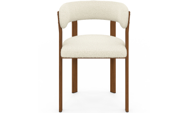 Chaises Ilona avec accoudoirs bouclette crème pieds effet noyer - lot de 4