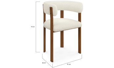 Chaises Ilona avec accoudoirs bouclette crème pieds effet noyer - lot de 4
