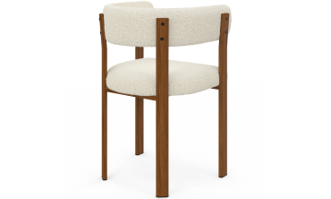 Chaises Ilona avec accoudoirs bouclette crème pieds effet noyer - lot de 4