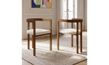 Chaises Elisa bouclette blanche pieds effet noyer - lot de 4