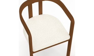 Chaises Elisa bouclette blanche pieds effet noyer - lot de 4