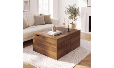 Table basse relevable carrée Caroline effet noyer