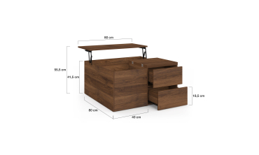 Table basse relevable carrée Caroline effet noyer