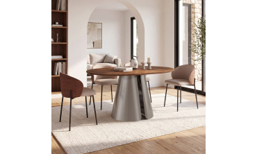 Table à manger ronde extensible Vida effet noyer et chrome Ø110-150cm