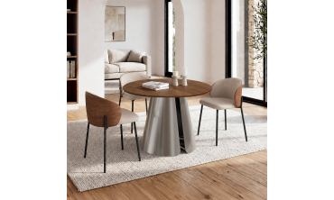 Table à manger ronde extensible Vida effet noyer et chrome Ø110-150cm