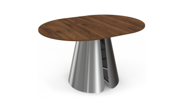 Table à manger ronde extensible Vida effet noyer et chrome Ø110-150cm