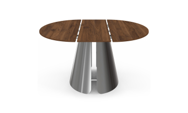 Table à manger ronde extensible Vida effet noyer et chrome Ø110-150cm