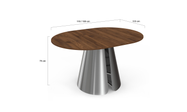 Table à manger ronde extensible Vida effet noyer et chrome Ø110-150cm