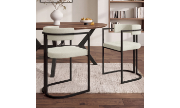 Chaises Rudy bouclette crème pieds métal - lot de 4