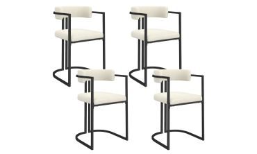 Chaises Rudy bouclette crème pieds métal - lot de 4