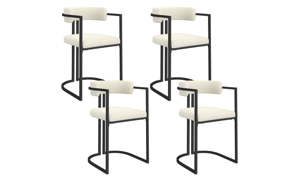Chaises Rudy bouclette crème pieds métal - lot de 4