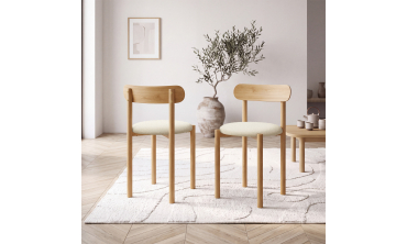 Chaises Kathy bouclette crème pieds effet bois - lot de 6