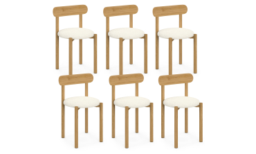 Chaises Kathy bouclette crème pieds effet bois - lot de 6