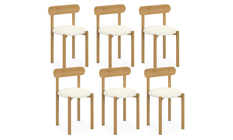 Chaises Kathy bouclette crème pieds effet bois - lot de 6