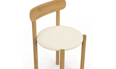 Chaises Kathy bouclette crème pieds effet bois - lot de 6