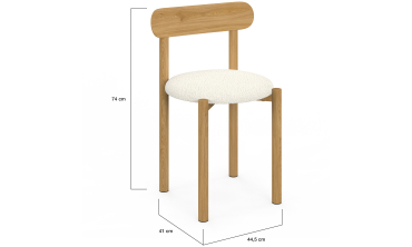 Chaises Kathy bouclette crème pieds effet bois - lot de 6