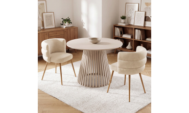 Chaises Brianna velours beige pieds effet bois - lot de 2