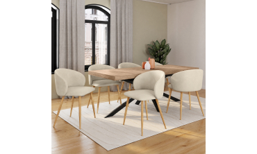 Chaises Léona velours crème pieds effet bois - lot de 6