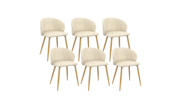Chaises Léona velours crème pieds effet bois - lot de 6