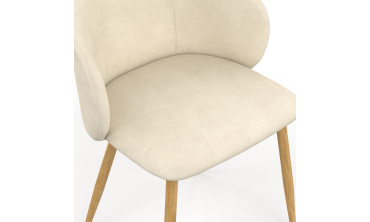 Chaises Léona velours crème pieds effet bois - lot de 6