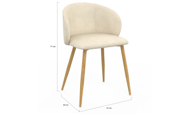 Chaises Léona velours crème pieds effet bois - lot de 6
