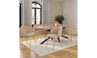 Chaises Léona velours taupe pieds effet bois - lot de 6