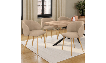 Chaises Léona velours taupe pieds effet bois - lot de 4