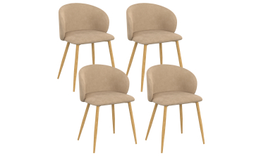 Chaises Léona velours taupe pieds effet bois - lot de 4