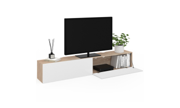 Meuble TV suspendu Michigan bois et blanc L180cm