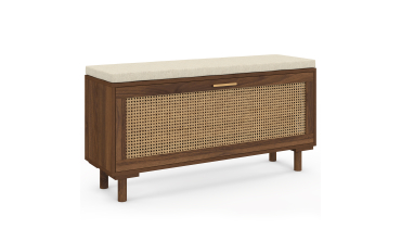 Banc d'entrée Norma range chaussures effet noyer cannage
