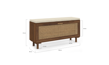 Banc d'entrée Norma range chaussures effet noyer cannage
