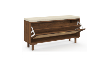 Banc d'entrée Norma range chaussures effet noyer cannage