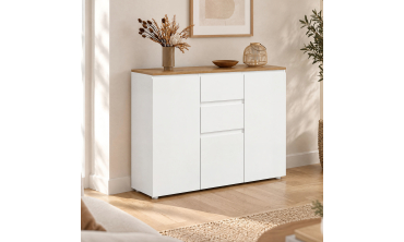 Buffet Toby 3 portes blanc et bois 100cm