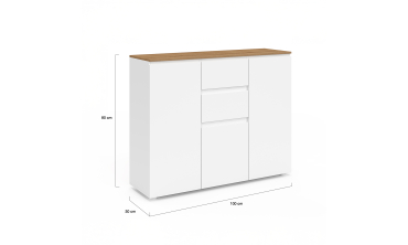 Buffet Toby 3 portes blanc et bois 100cm