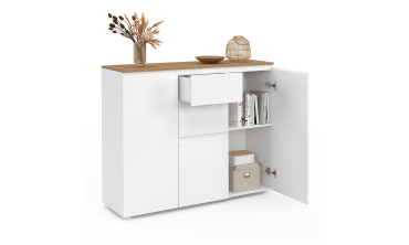 Buffet Toby 3 portes blanc et bois 100cm