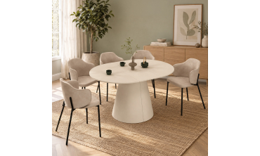 Table à manger ronde extensible Elvis beige Ø110-150cm