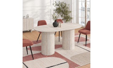 Table à manger extensible Albane 2 pieds pylône effet travertin 160-200cm