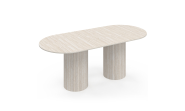 Table à manger extensible Albane 2 pieds pylône effet travertin 160-200cm