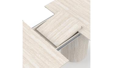 Table à manger extensible Albane 2 pieds pylône effet travertin 160-200cm