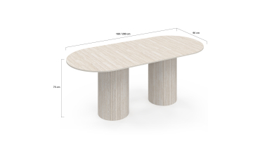 Table à manger extensible Albane 2 pieds pylône effet travertin 160-200cm