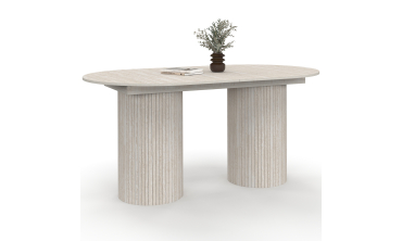Table à manger extensible Albane 2 pieds pylône effet travertin 160-200cm