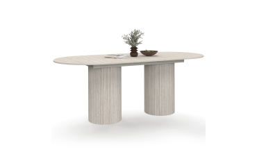 Table à manger extensible Albane 2 pieds pylône effet travertin 160-200cm