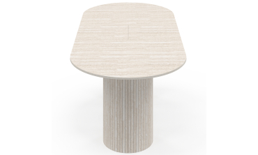 Table à manger extensible Albane 2 pieds pylône effet travertin 160-200cm