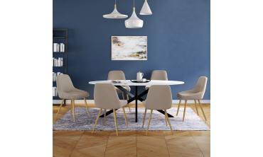 Chaises Olivia velours taupe pieds effet bois - lot de 6