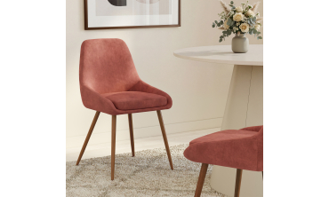 Chaises Olivia velours terracotta pieds effet noyer - lot de 4